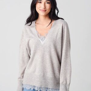 Brochu Walker The Lace Vee Looker Pullover Sweater Cashmere Wool Size XS Grey